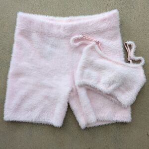 SKIMS Pink Fuzzy Lounge Short & Bralette Set